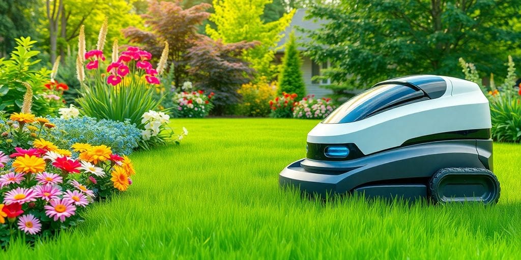 Robotgräsklippare som klipper gräset i Uppsala.